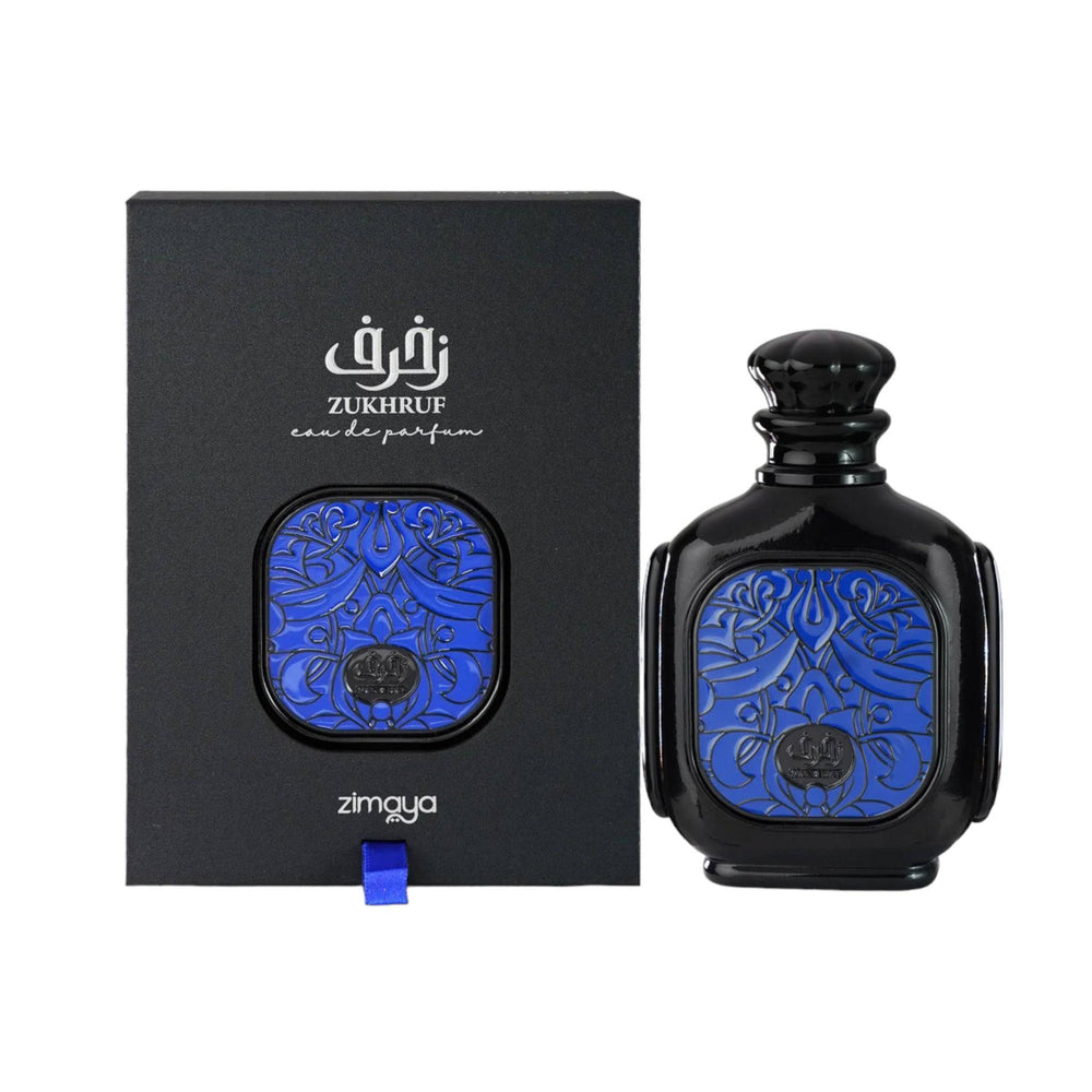Image of Zimaya Zukhruf Black Eau De Parfum 100ml. A captivating blend of woody, amber and vanilla scents for the modern man.