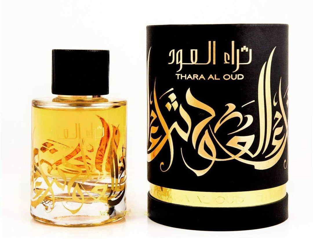 The bold and distinctive Thara Al Oud fragrance bottle by Ard Al Zaafaran.