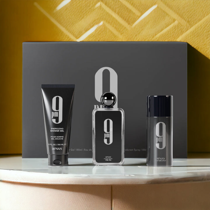 Afnan 9 PM Fragrance Gift Set for Men - EDP, Shower Gel, Deodorant