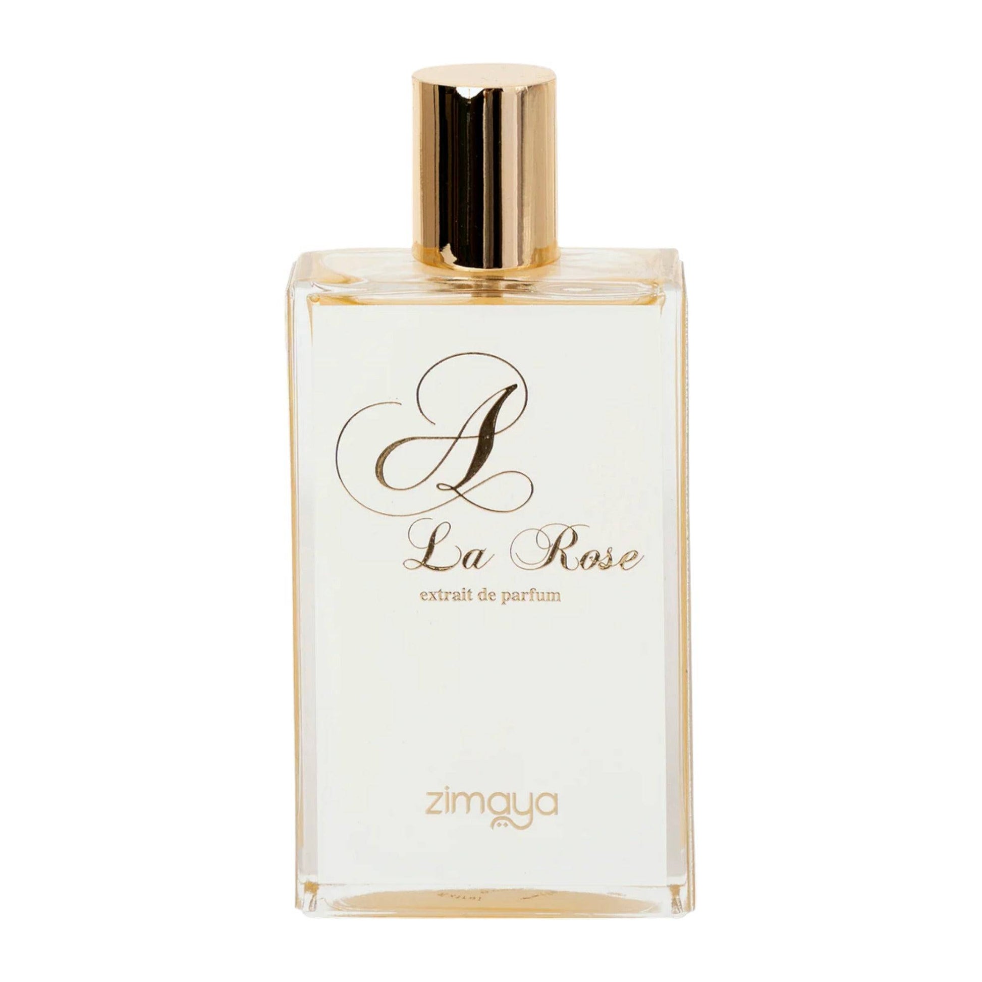 Elegant 100ml bottle of Zimaya A La Rose Extrait De Parfum, highlighting its luxurious and refined design.