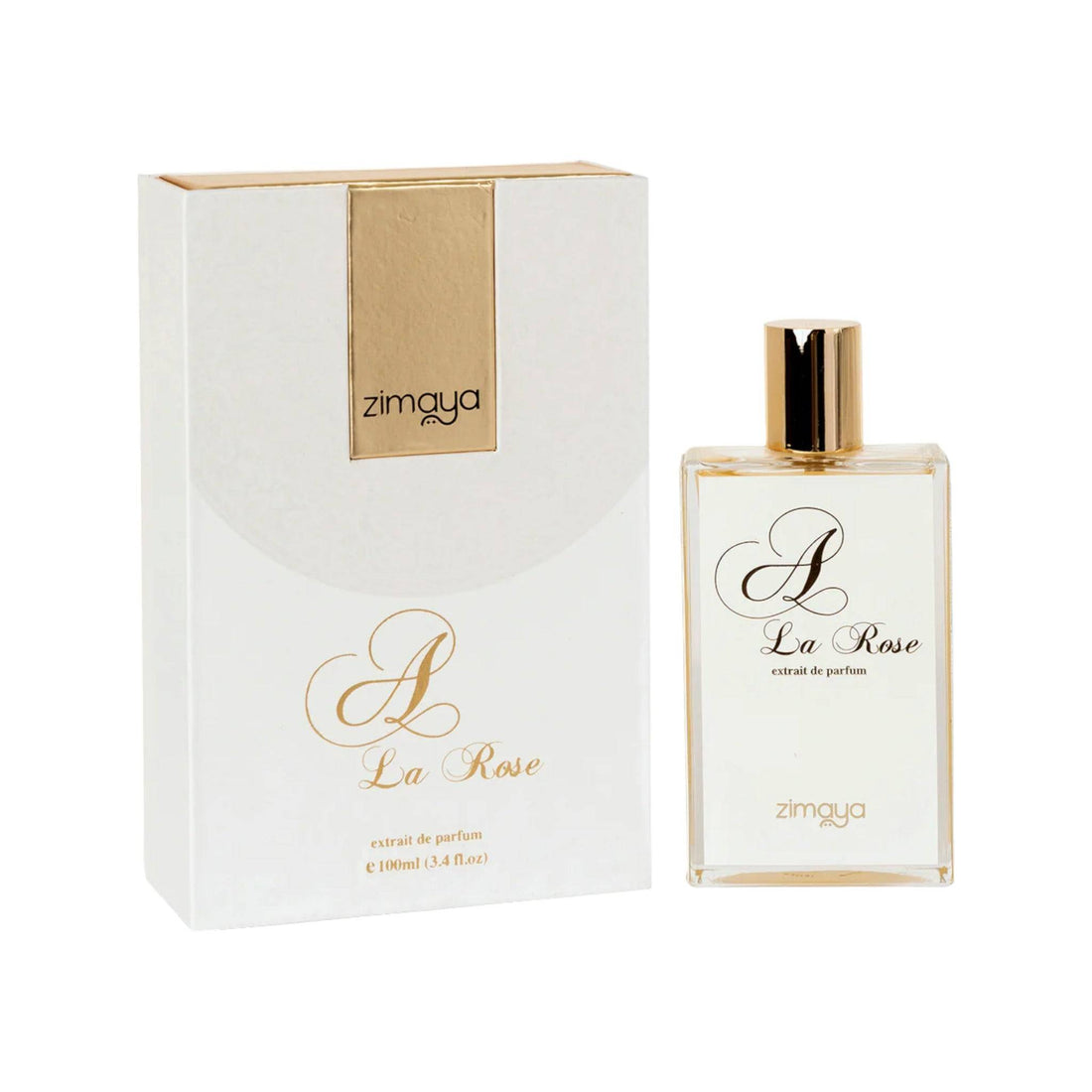 Elegant 100ml bottle of Zimaya A La Rose Extrait De Parfum, highlighting its luxurious and refined design.