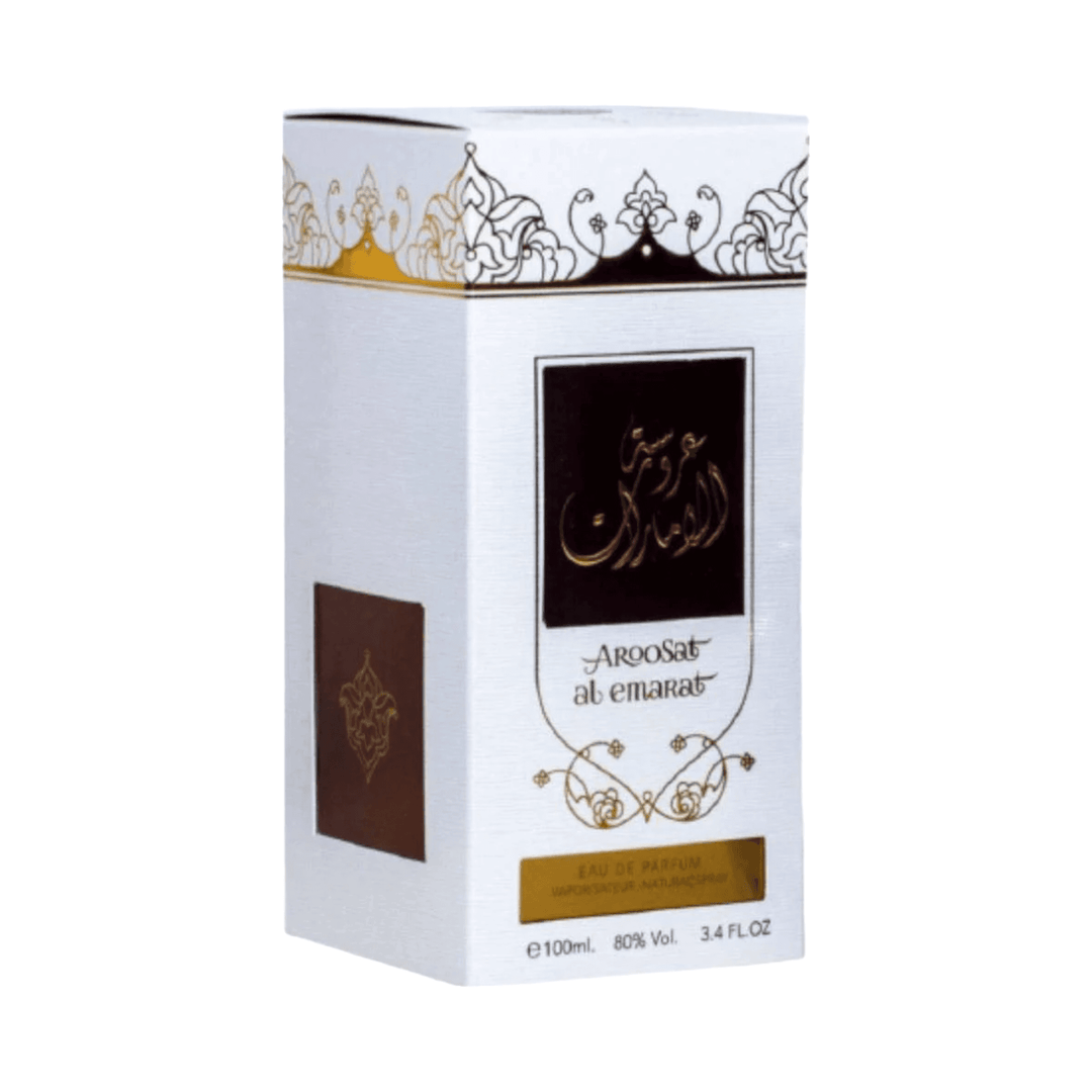 Visual representation of Aroosat Al Emarat's scent layers, from citrus top notes to a rich, caramel-vanilla base.