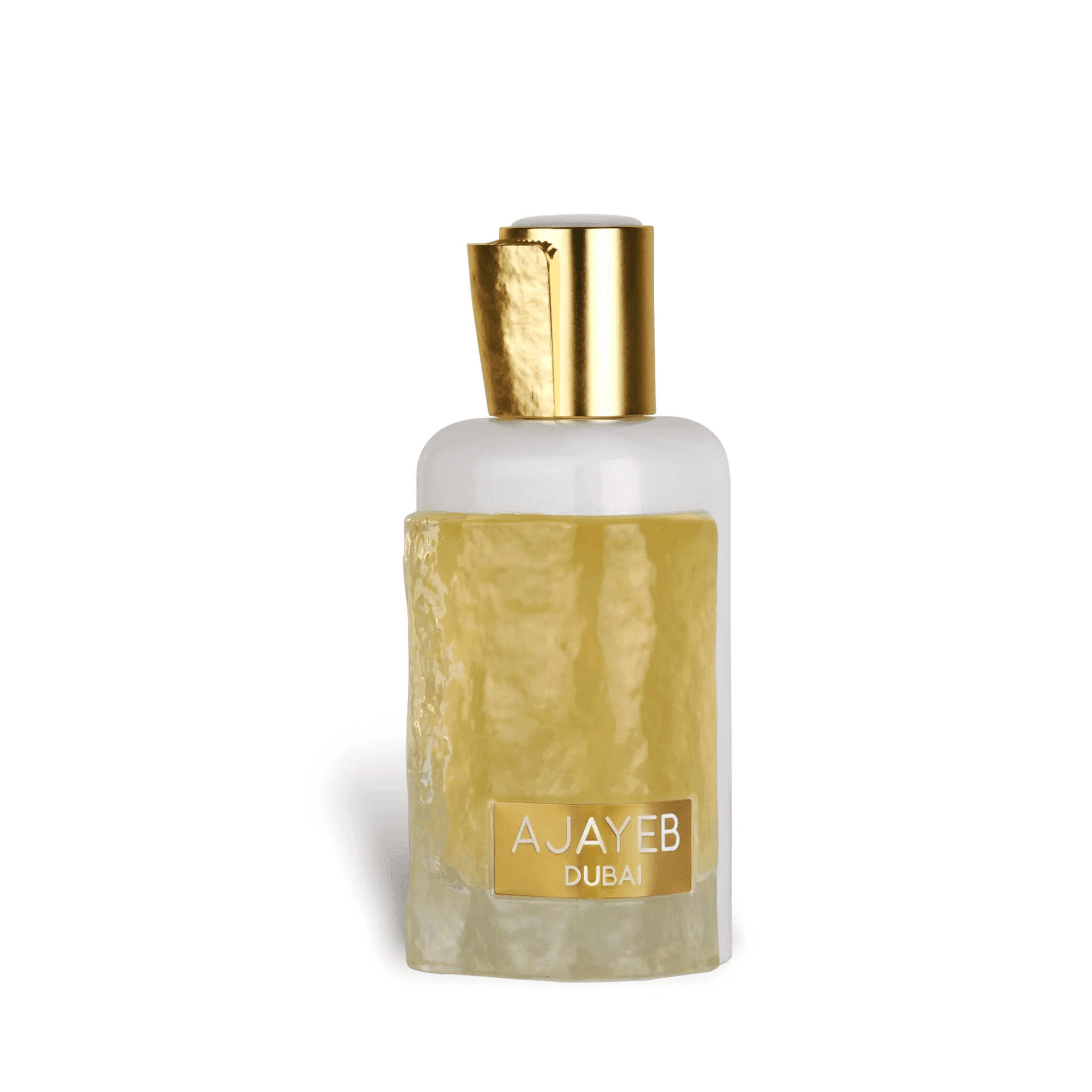 Close up image of the Ajayeb Dubai Portrait Perfume bottle showcasing sophistication through its design.