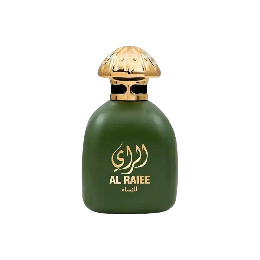 Al Raiee Lil Nisaa 100ml EDP bottle by Fragrance World, displaying its elegant design.