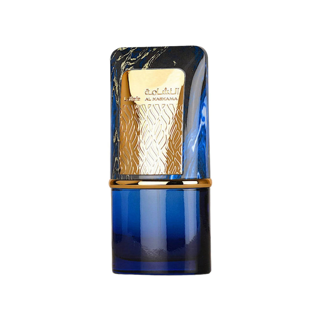 AL Nashama Caprice EDP by Lattafa Perfumes in a 100ml bottle, showcasing a blend of spicy cardamom, fresh bergamot, and rich woody notes.