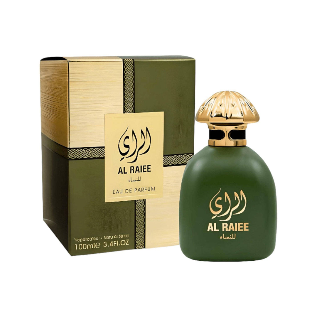 Al Raiee Lil Nisaa 100ml EDP bottle by Fragrance World, displaying its elegant design.