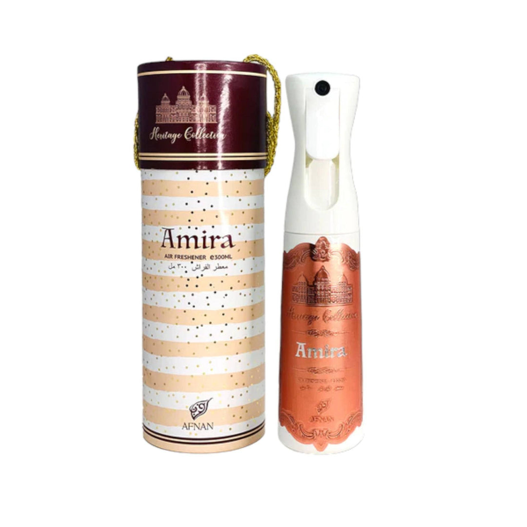 Luxurious 300ml bottle of Afnan Heritage Collection Amira Air Freshener, depicting its elegant design and capability to instantly beautify any room.