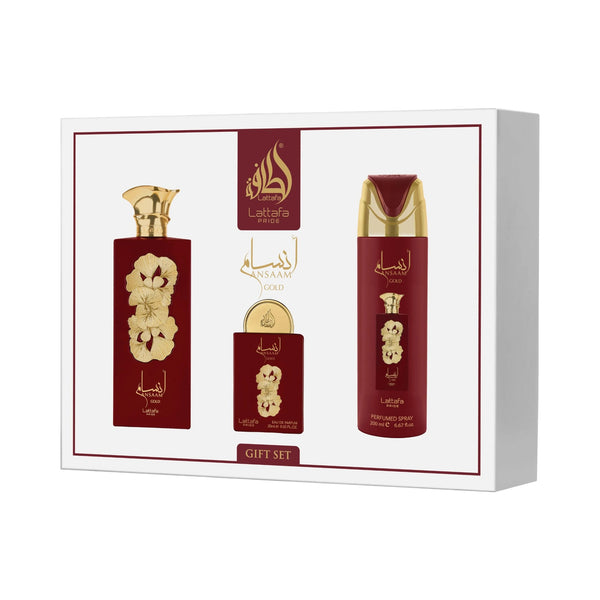 Ansaam Gold 3pc Gift Set by Lattafa – Pear Rose Vanilla Perfume