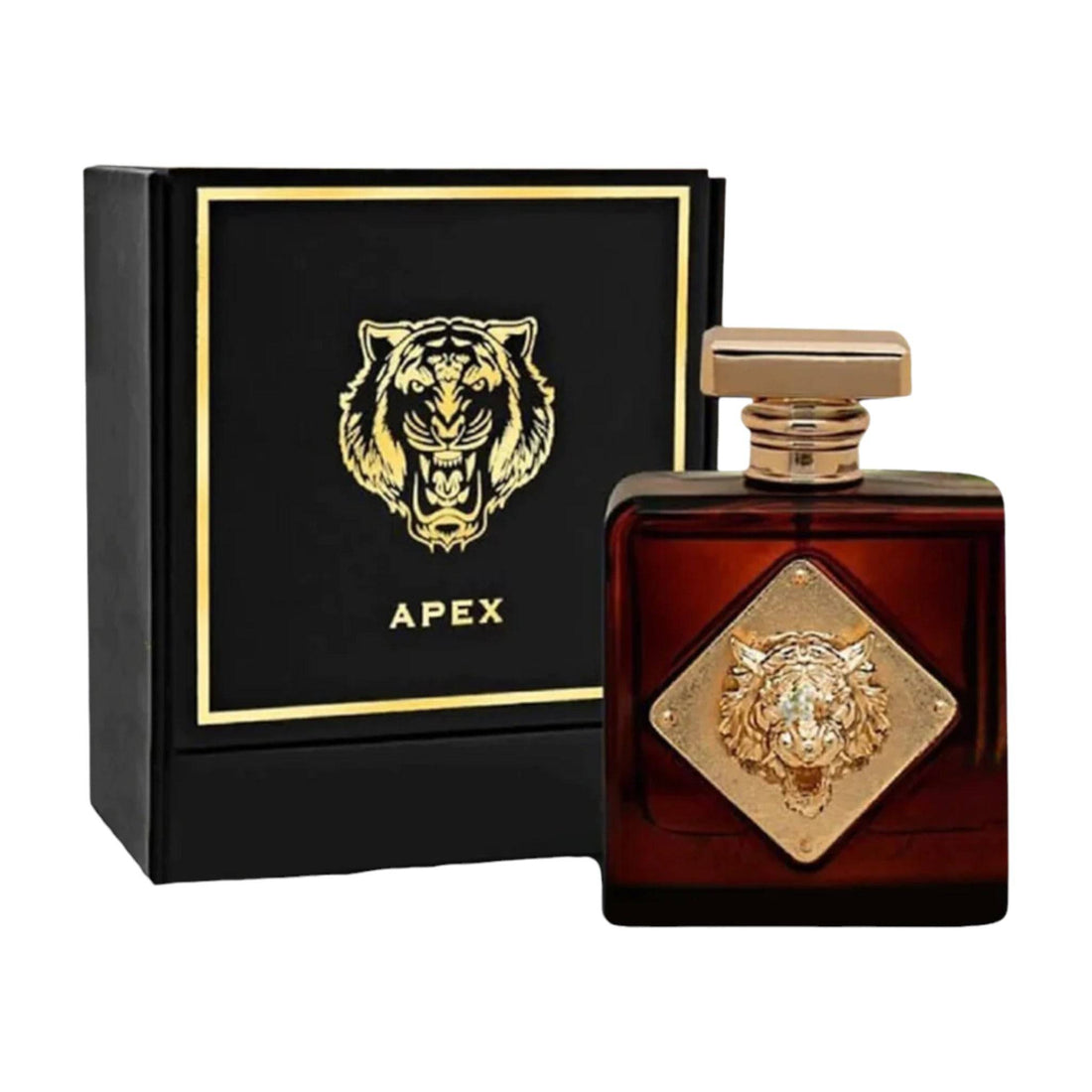 Sophisticated 100ml bottle of Apex Eau De Parfum by Fragrance World, representing its spicy and enchanting character.