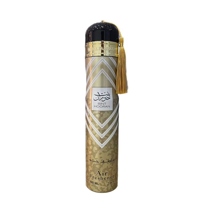 Spray bottle of Bint Hooran Air Freshener 300ml by Ard Al Zaafaran, featuring vibrant notes of citrus, spices, and wood.