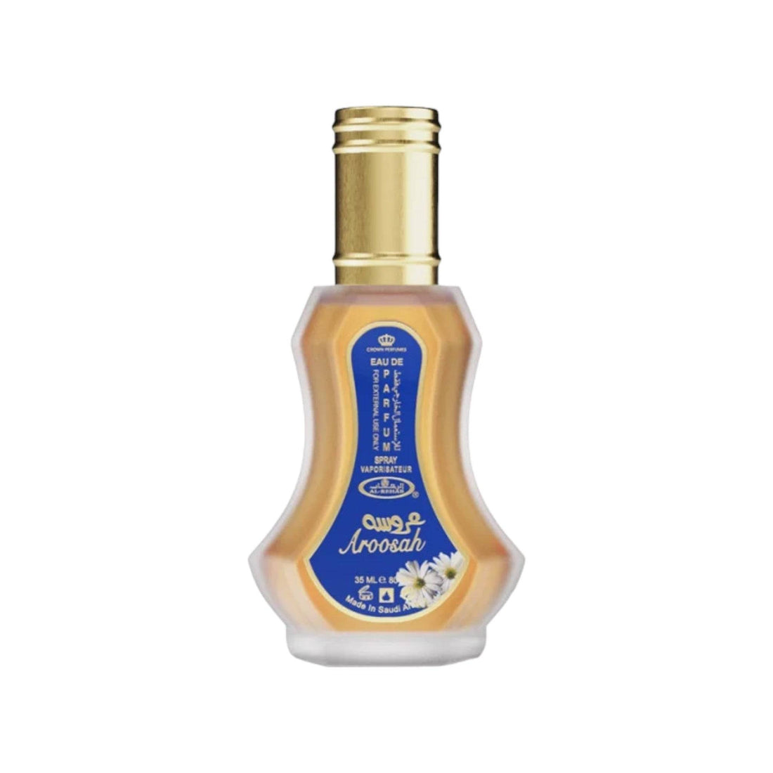 Elegant bottle of Aroosah Perfume by Al-Rehab, designed to capture the essence of a bride's charm and elegance.