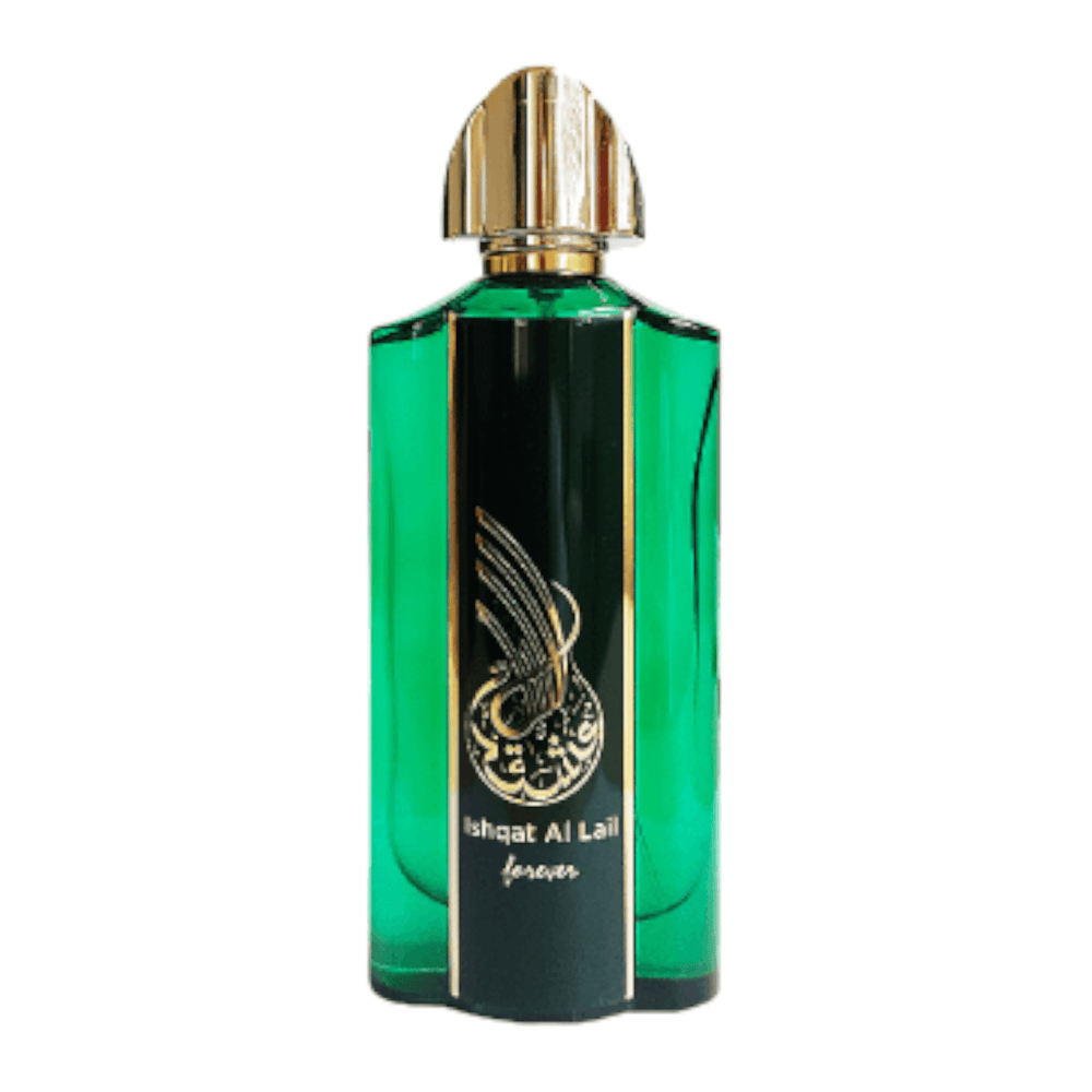 Detailed view of Ishqat Al Lail Forever perfume, highlighting its luxurious blend of top, middle, and base notes.