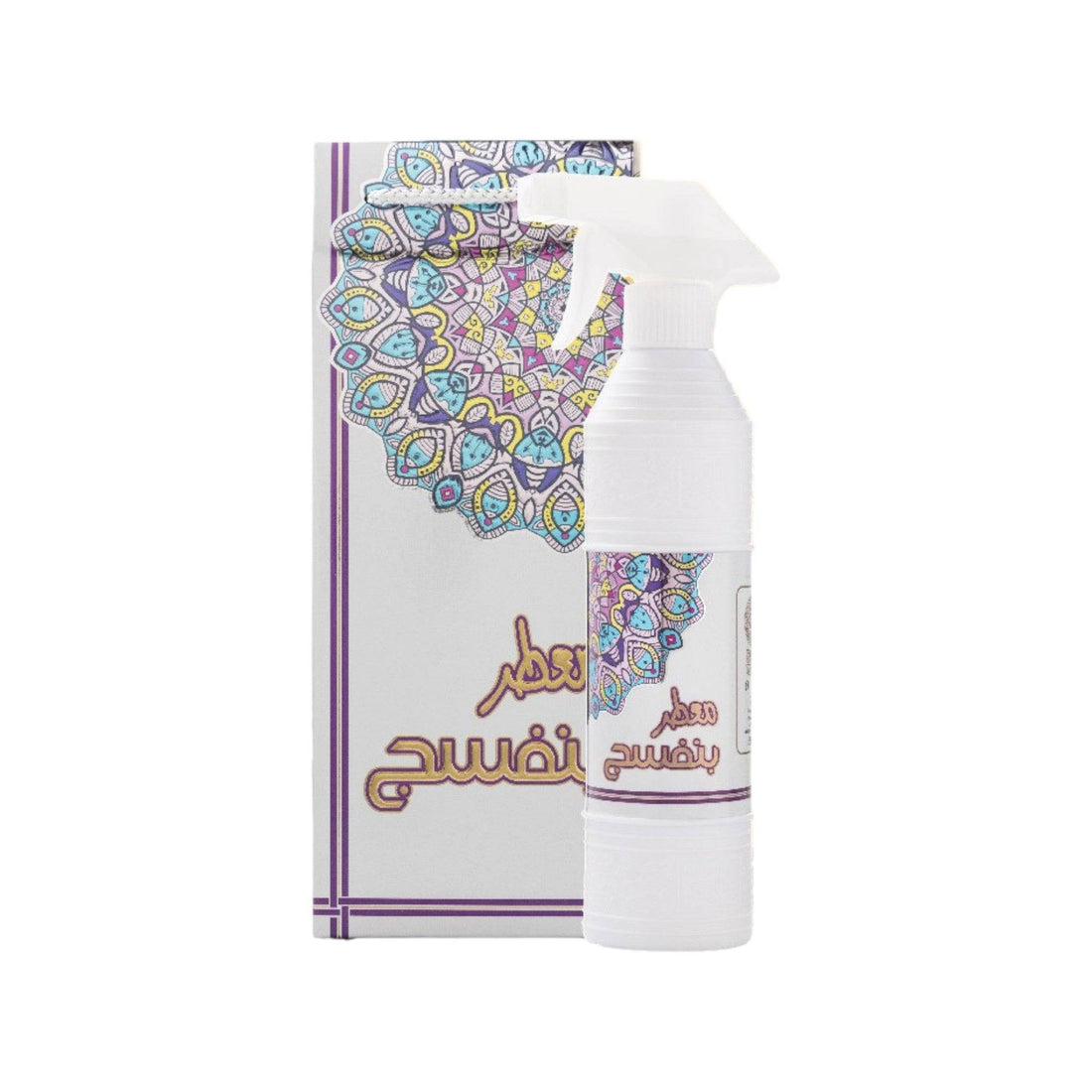 500ml bottle of Banafsaj Air Freshener by Oud Lover, displaying vibrant notes of violet, peach, and vanilla, designed to create a refreshing atmosphere.