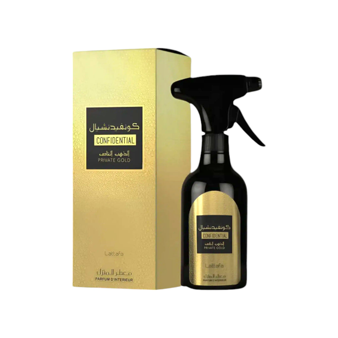 Confidential Private Gold Room Spray 450ml by Lattafa - Luxurious Home Fragrance