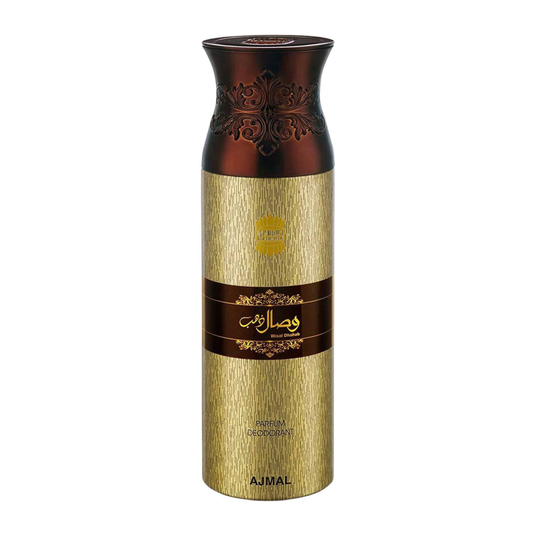 Image of Ajmal Wisal Dhahab Deodorant Bottle - "Elegant gold-toned deodorant bottle."