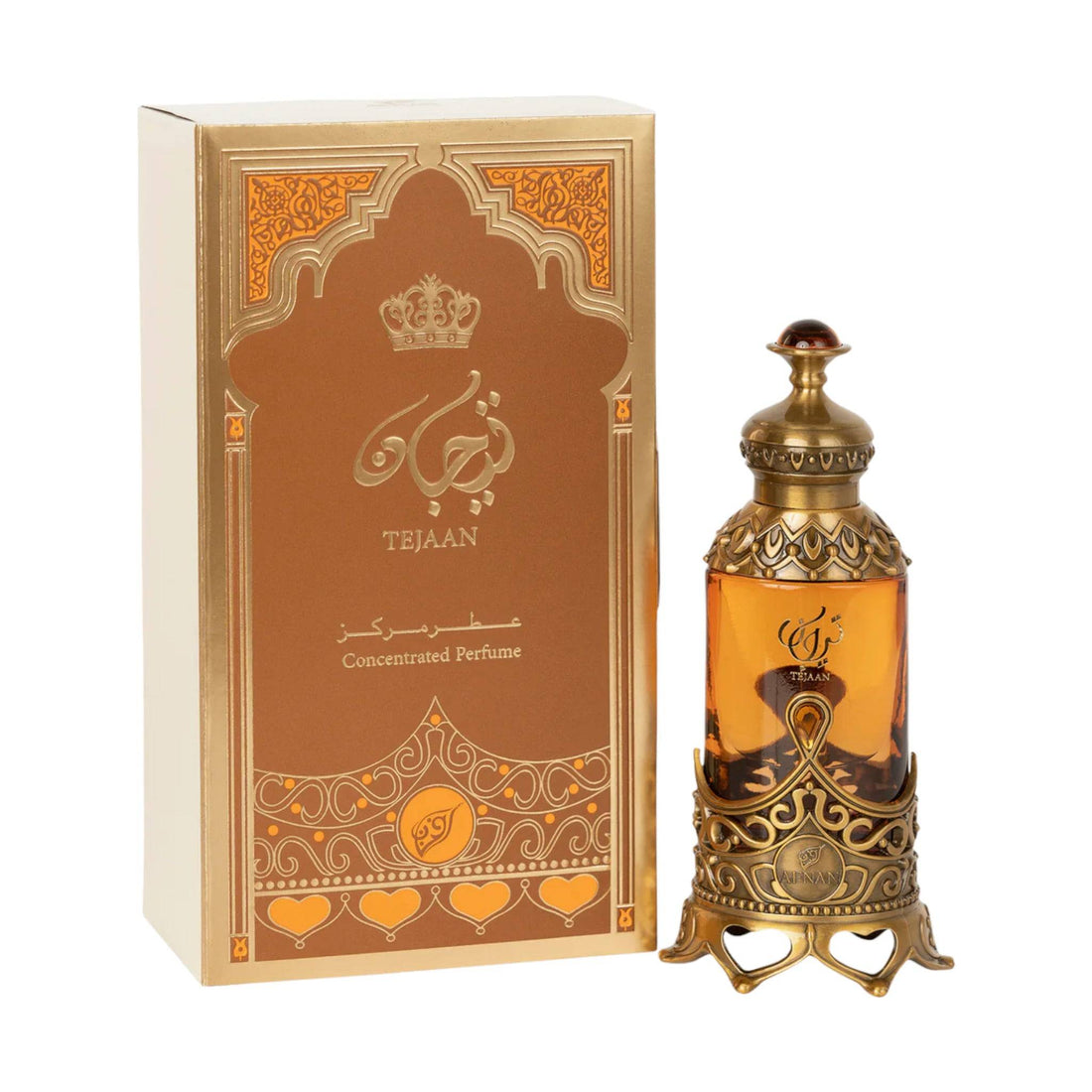 20ml Afnan Tejaan perfume oil bottle featuring captivating notes of citrus, resins, amber, and wood, crafted for prolonged wear and simplicity of application.