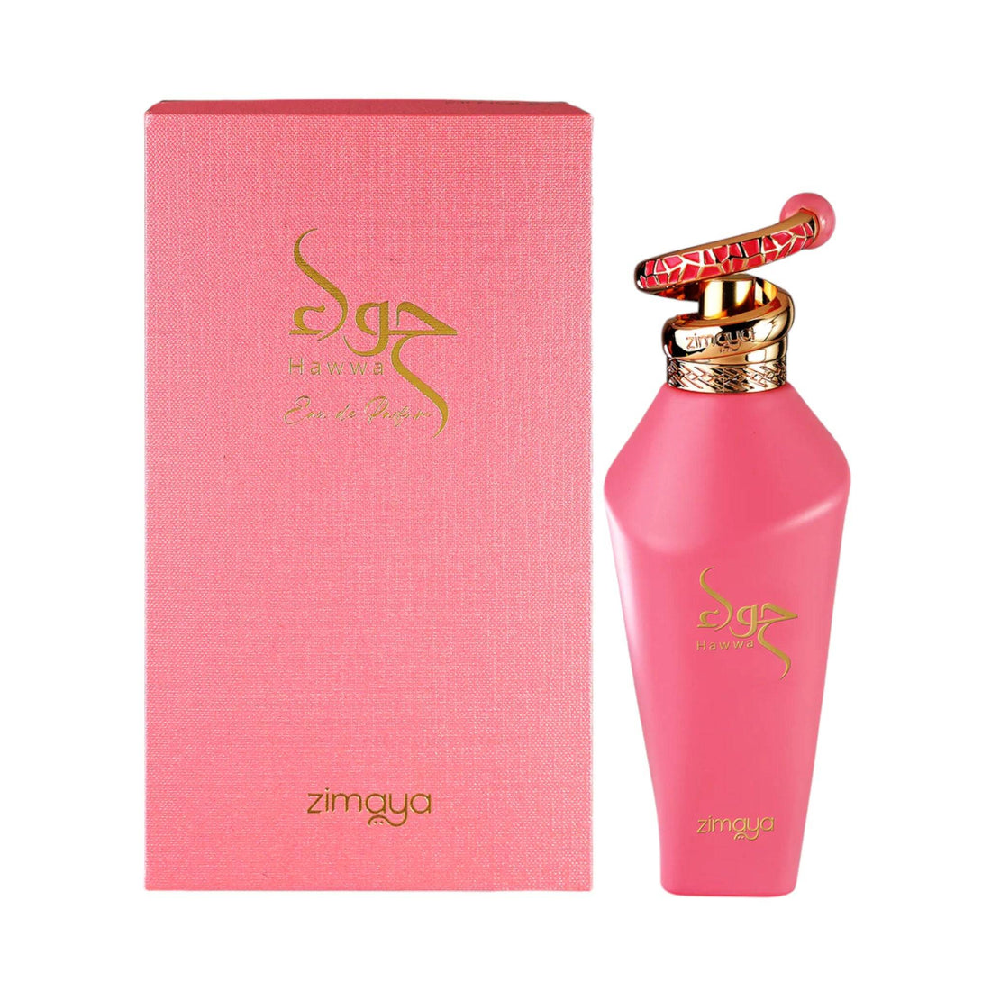 Elegant 100ml bottle of Zimaya Hawwa Pink Eau De Parfum, representing its feminine and graceful fragrance.