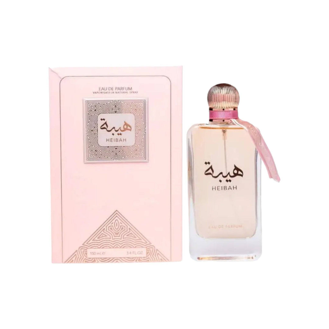 Elegant 100ml bottle of Heibah Eau de Parfum by Ard Al Zaafaran, featuring notes of bergamot, freesia, and amber for a sophisticated scent.