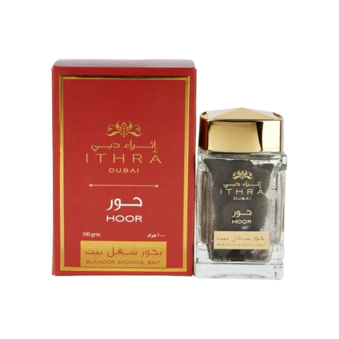 Pack of Hoor Bakhoor 100g by Ithra Dubai, a luxurious and uniquely scented home fragrance for enhancing indoor ambiance.
