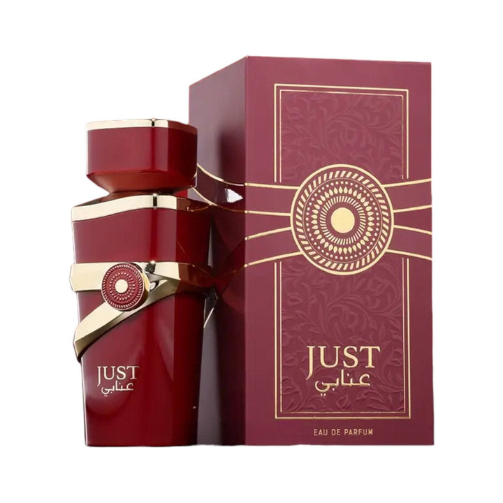 Elegant bottle of Just Anabi Eau De Parfum by Fragrance World, highlighting its luxurious design and the rich, orient-inspired scent.