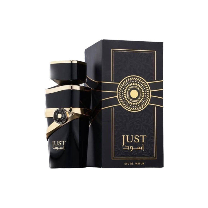 Just Aswad Perfume 100ml bottle, showcasing notes of grapefruit, lavender, and sandalwood for a sophisticated and alluring aroma.