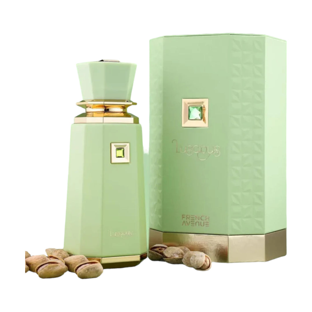 Luscious Perfume 100ml EDP by French Avenue bottle with a blend of pistachio, vanilla, and musk notes.