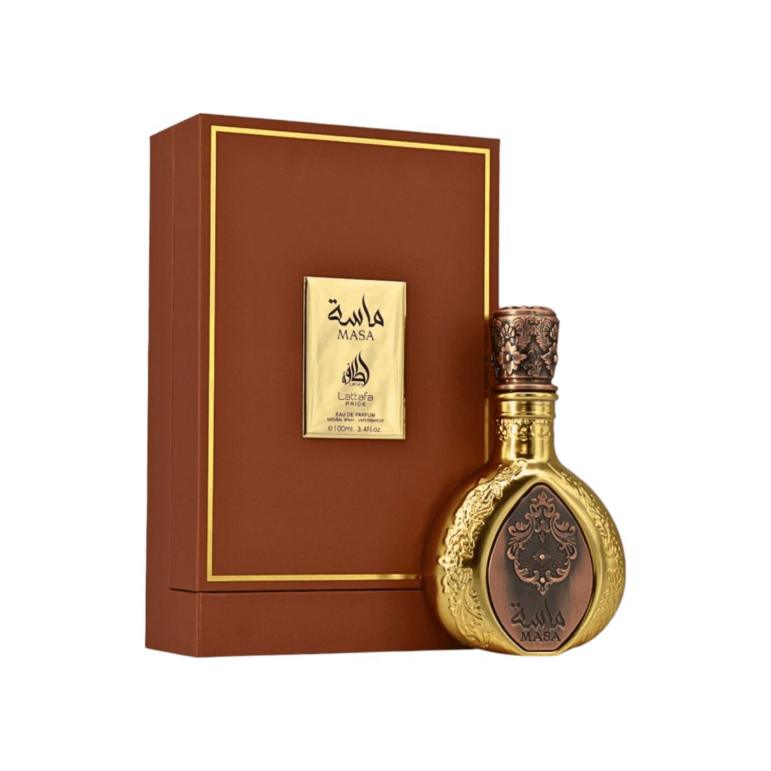 Luxurious 100ml bottle of Masa Perfume by Lattafa Pride, encapsulating its blend of sophisticated and exotic notes.