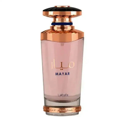 Elegant bottle of the refreshing Mayar Eau De Perfume by Lattafa, symbolizing the essence of Arabian summers.