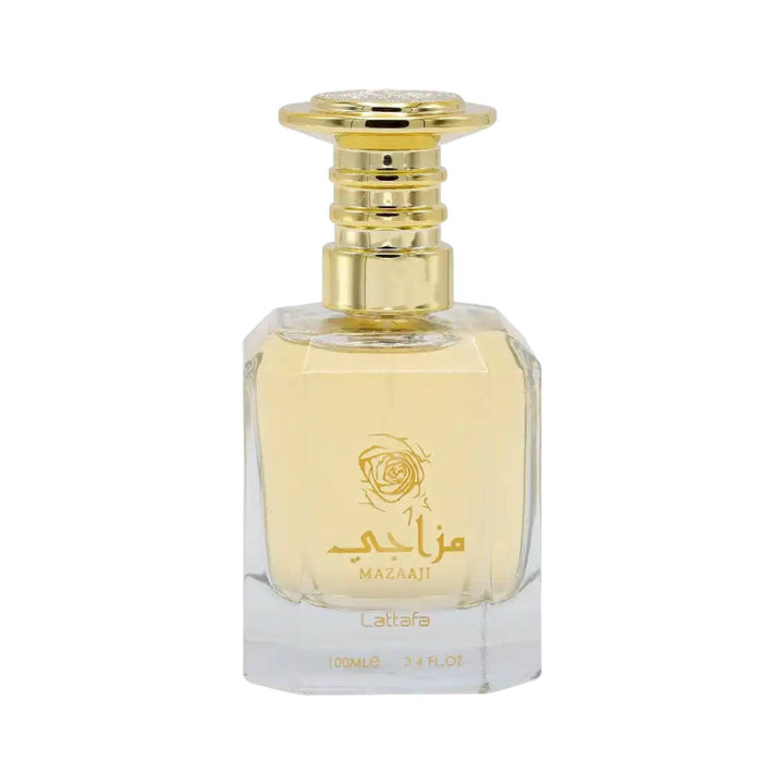 Close-up of Mazaaji Eau De Parfum, symbolizing femininity and lasting fragrance.