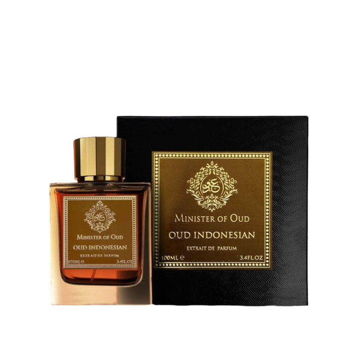 Elegant bottle of Minister of Oud – Oud Indonesian, showcasing the luxurious blend of oud, bergamot, and rose.