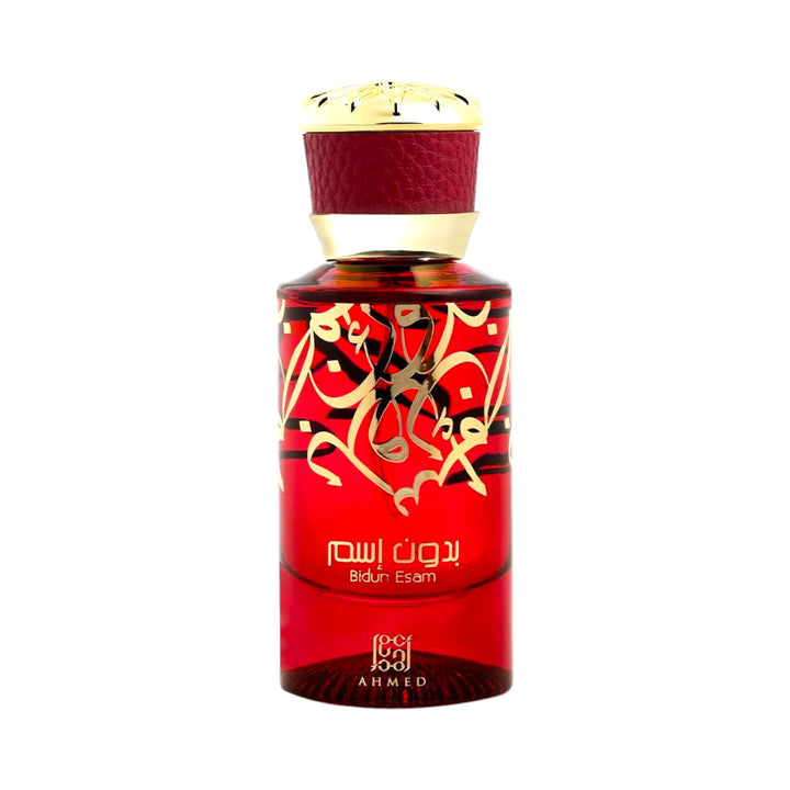 Bidun Esam EDP 50ml By Ahmed Al Maghribi – Elegant Red and Gold Bottle