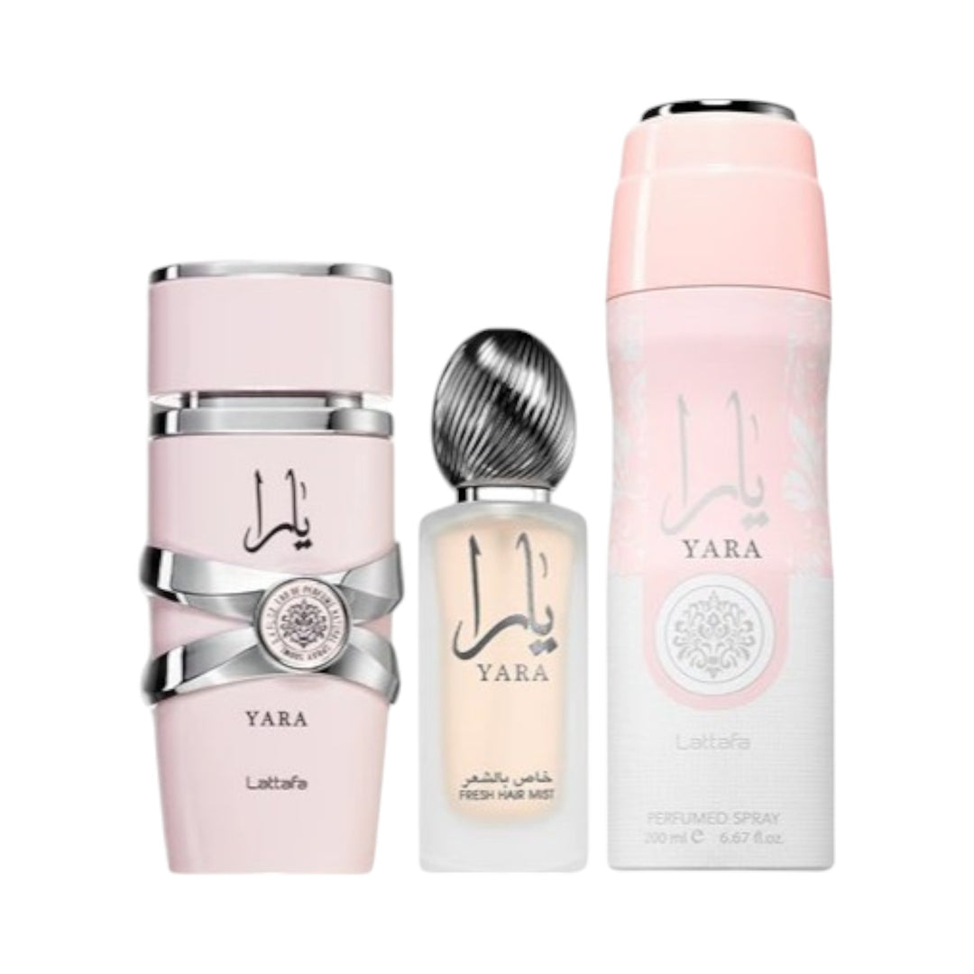 Yara Gift Set by Lattafa – Eau de Parfum, Body Spray, and Hair Mist