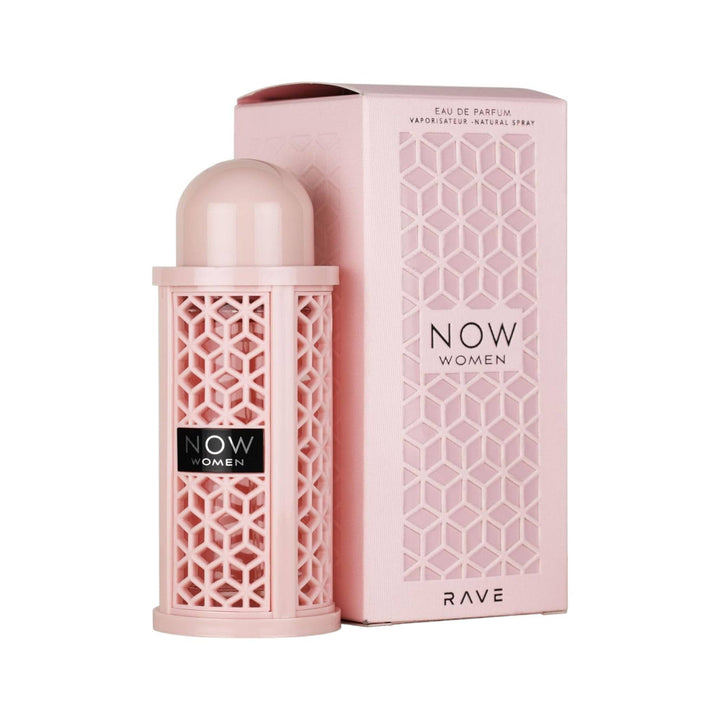 Bottle of Now Women 100ml by Lattafa displaying its vibrant fruity and vanilla notes.