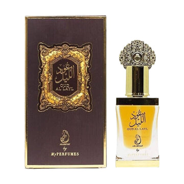 Bottle of Oud Al Layl Concentrated Perfume Oil, showcasing its elegance and depth.