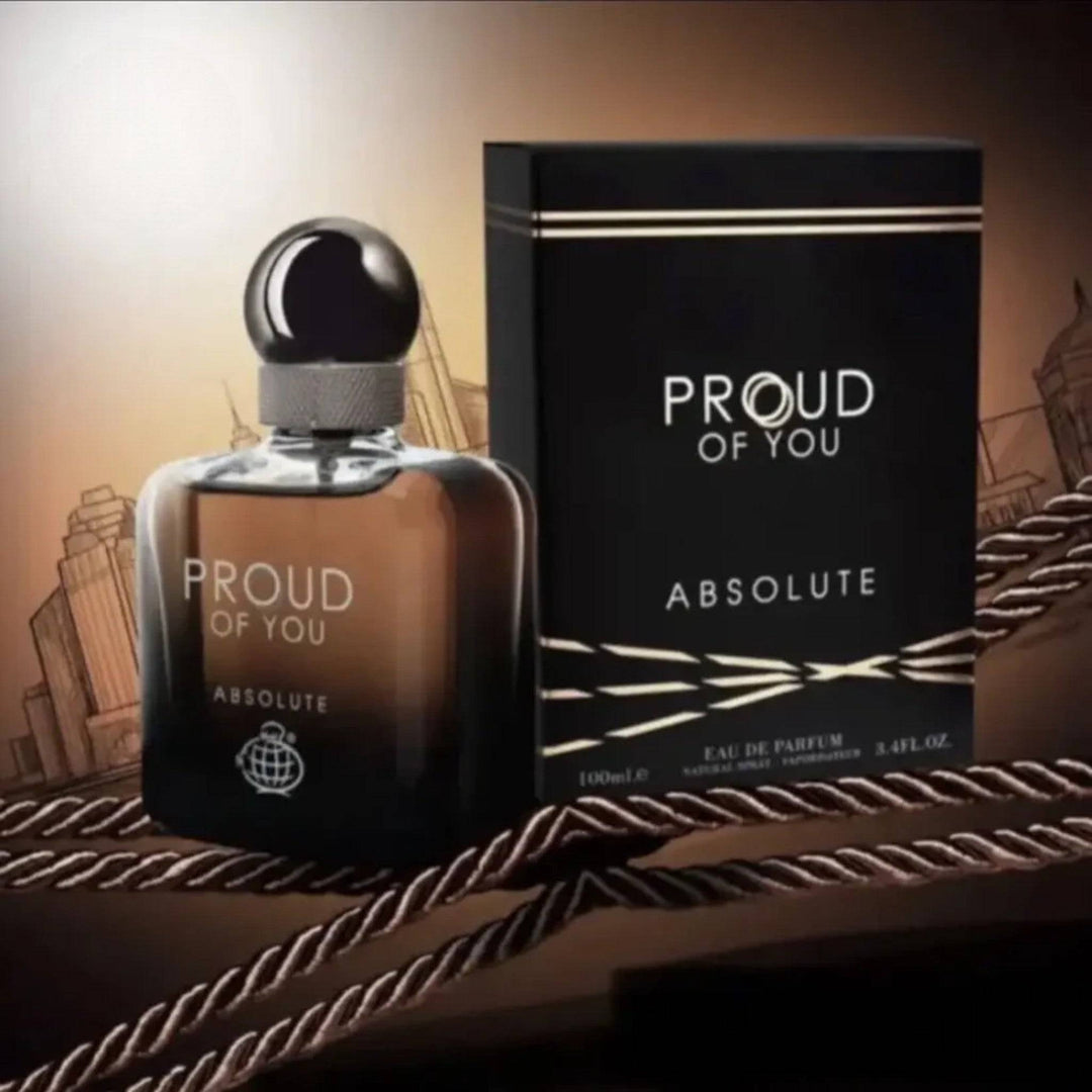 Proud Of You Absolute EDP 100ml bottle, featuring notes of bergamot, cardamom, and rich spices for a refreshing and warm aroma.