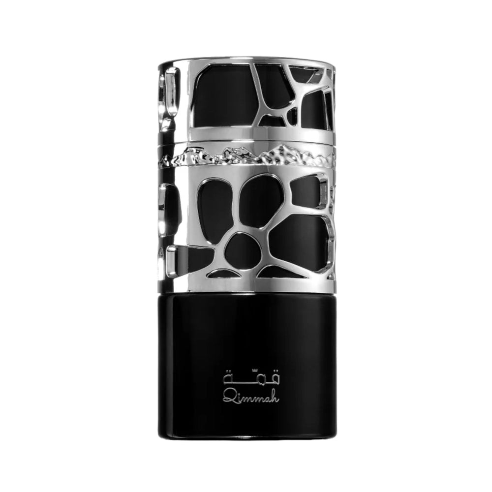 Close-up of Qimmah perfume, emphasizing the elegance and masculine appeal of its design.