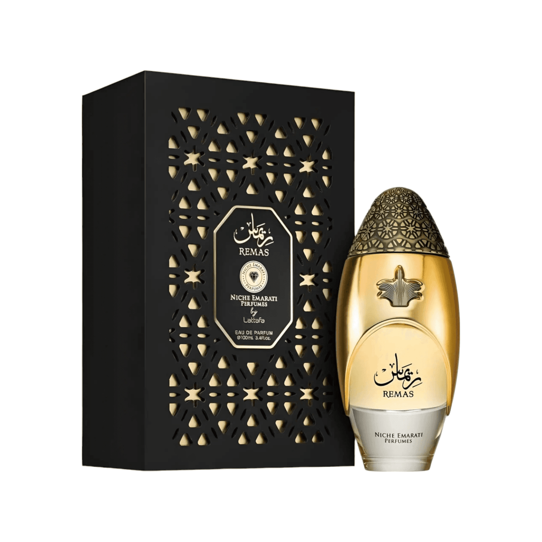 Sophisticated 100ml bottle of Remas Perfume by Niche Emarati Perfumes, encapsulating its blend of citrus, floral, and oriental notes.