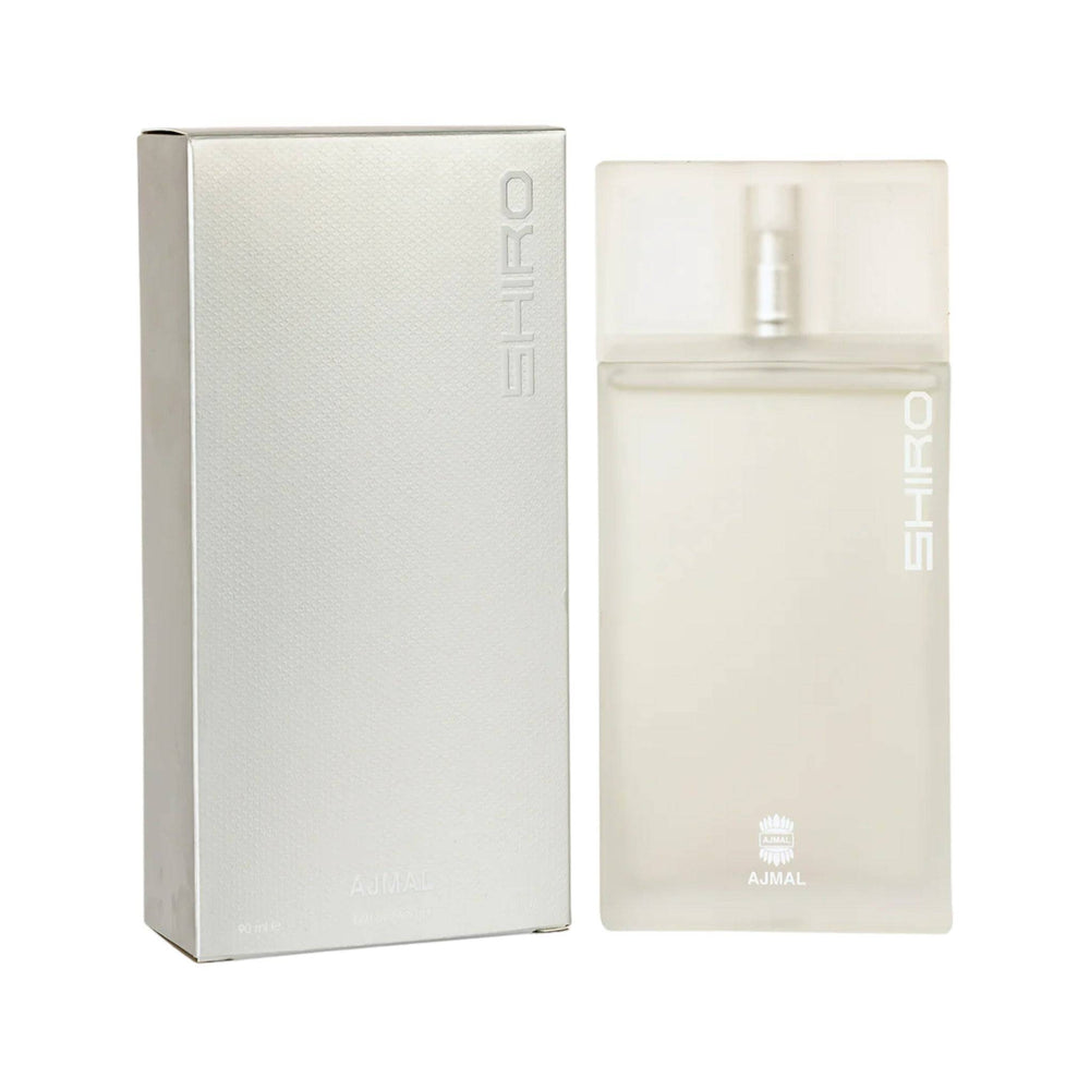 Sleek 90ml bottle of Ajmal Shiro Eau de Parfum, embodying the essence of adventure and freshness for the outgoing man.