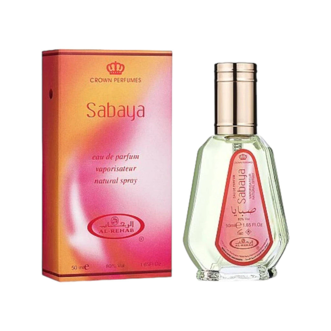 Bottle of Sabaya 50ml Eau de Parfum by Al-Rehab, featuring a bright floral and citrus fragrance.