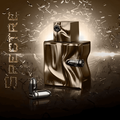 Close-up of Spectre perfume, emphasizing its enigmatic and luxurious design, perfect for the adventurous spirit.