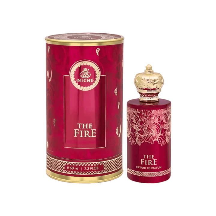 Bottle of The Fire Extrait De Parfum by FA Paris Niche, capturing the essence of passion with amber and oud notes.