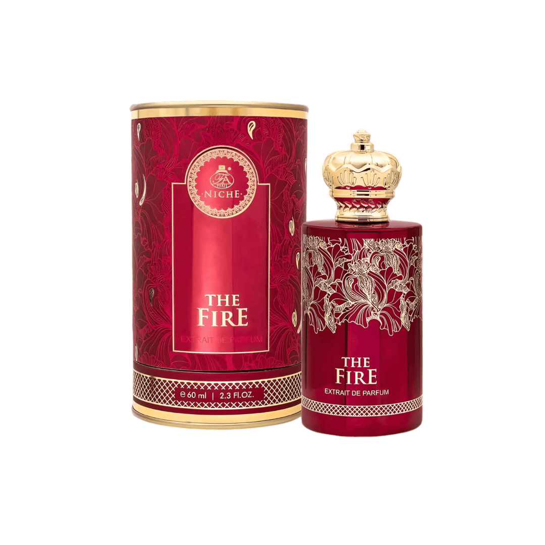 Bottle of The Fire Extrait De Parfum by FA Paris Niche, capturing the essence of passion with amber and oud notes.