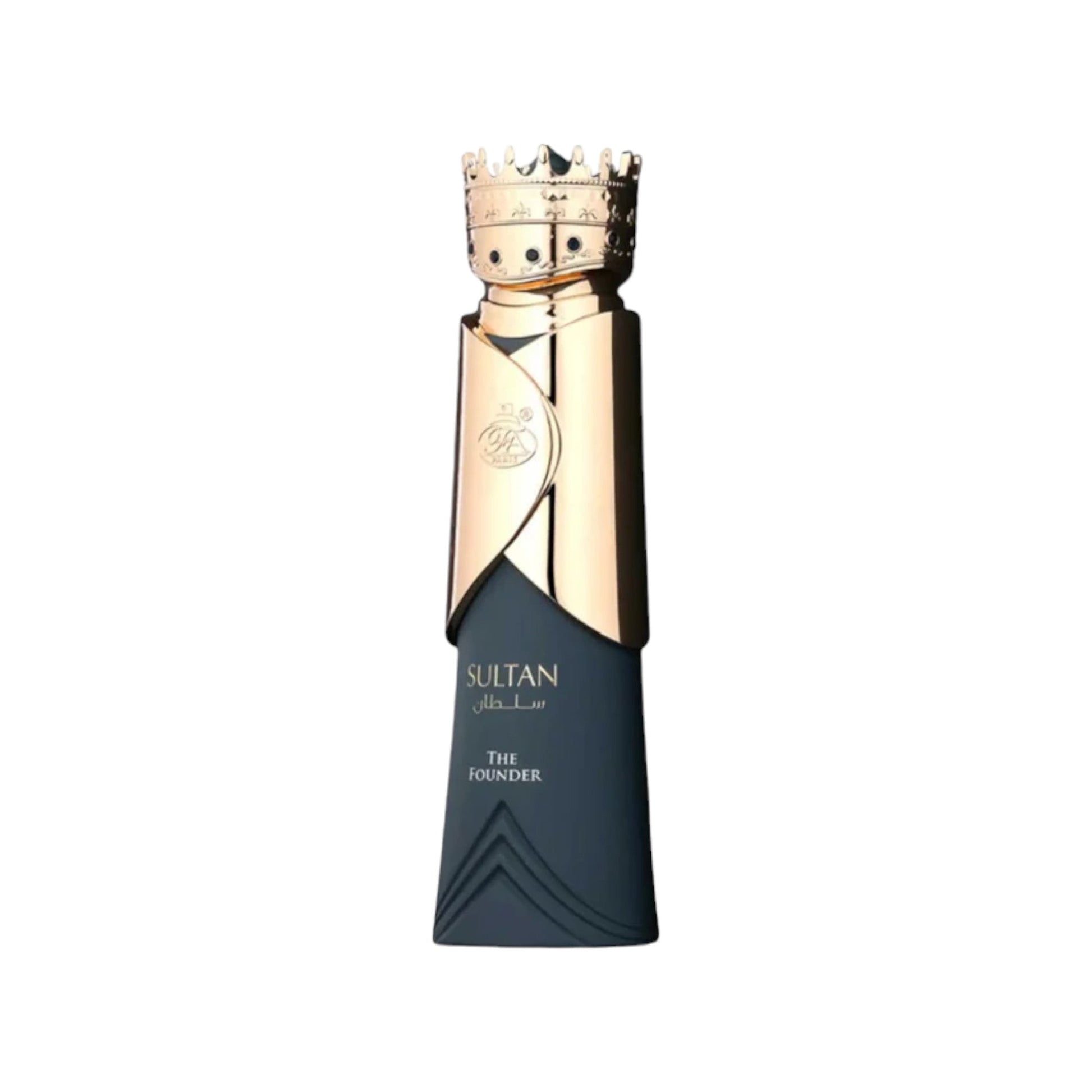 Sultan The Founder Perfume 80ml bottle, displaying its luxurious design and hinting at its rich blend of oud, amber, and patchouli notes.
