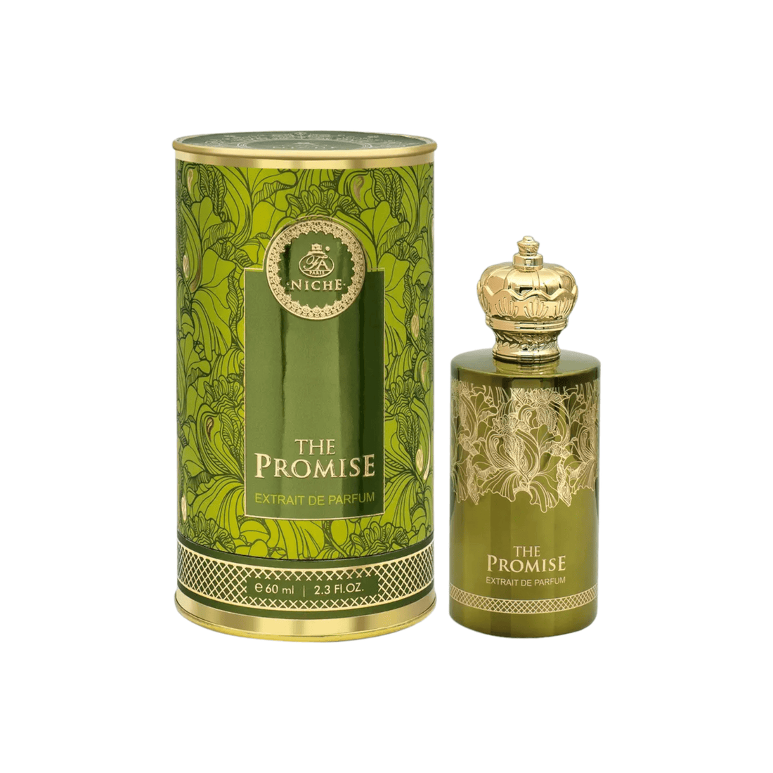 Elegant 60ml bottle of The Promise Extrait De Parfum by FA Paris Niche, embodying a blend of exotic and luxurious scents.