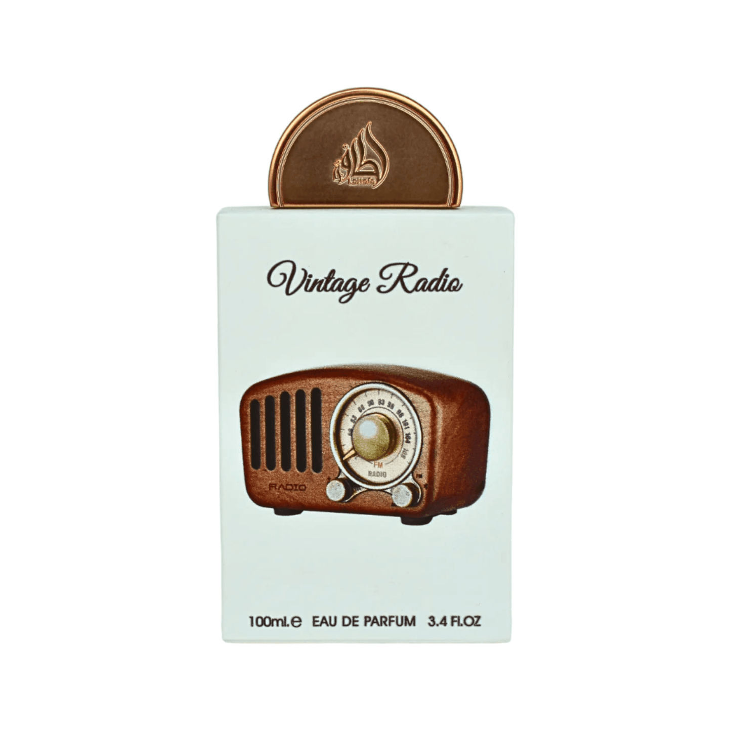 Close-up of Vintage Radio perfume bottle, highlighting its timeless design and the blend of lavender, plum, and sandalwood.
