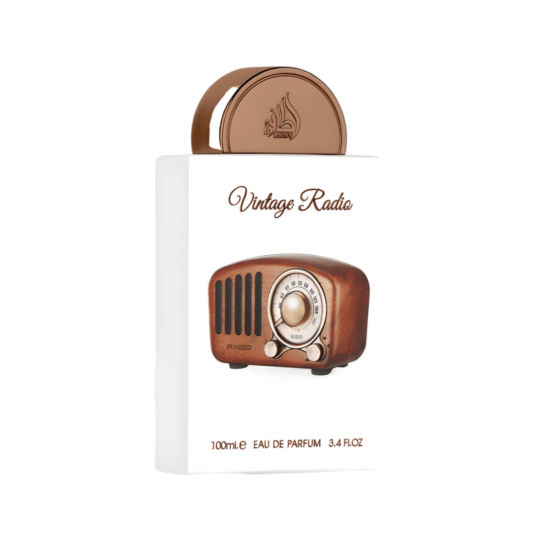 Classic 100ml bottle of Vintage Radio Perfume by Lattafa Pride, symbolizing its nostalgic and elegant fragrance.