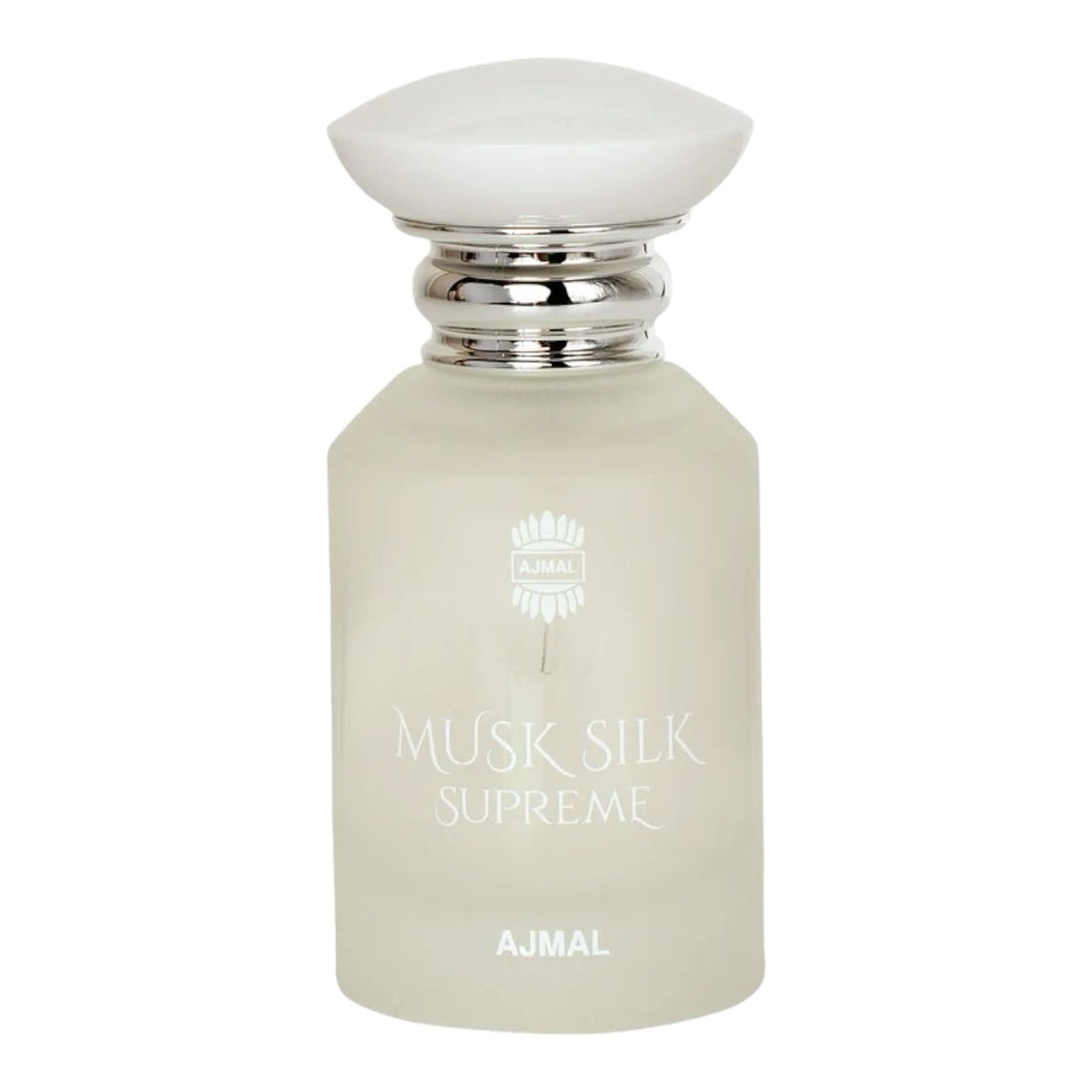 50ml bottle of Ajmal Musk Silk Supreme Eau de Parfum, boasting a unique combination of musky, silky, floral and amber notes.