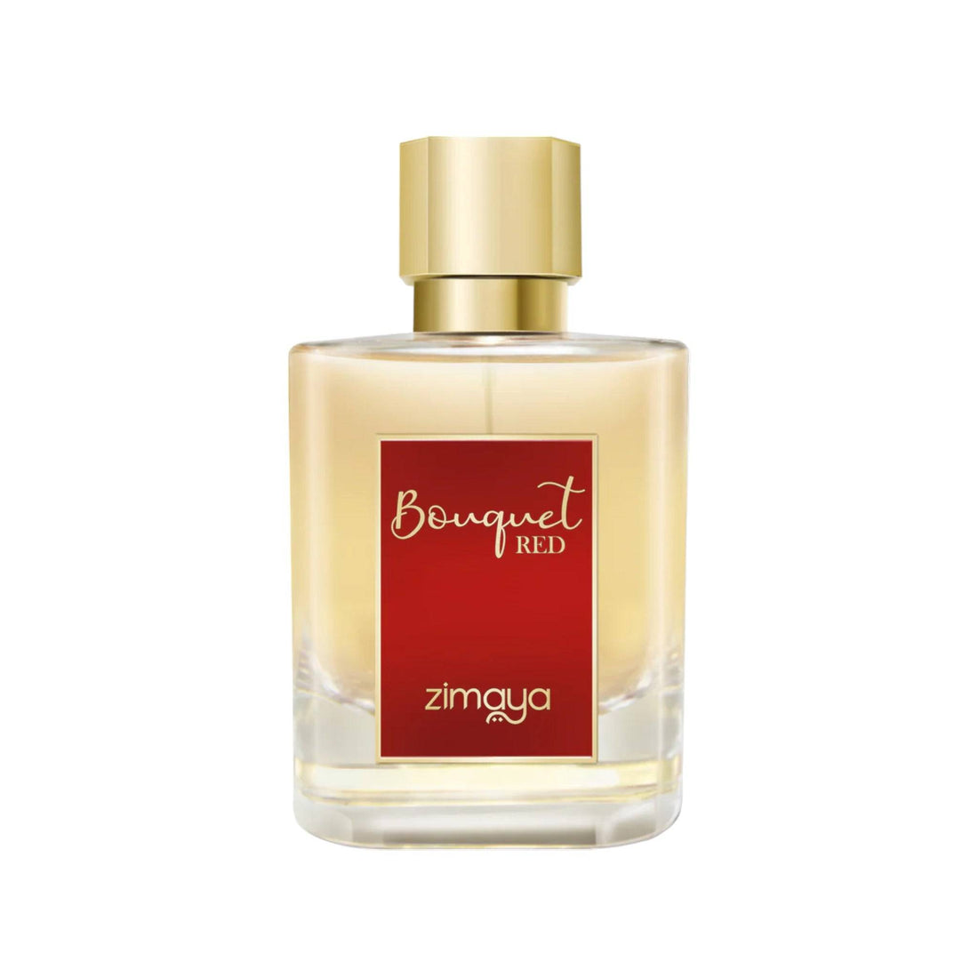 Sophisticated 100ml bottle of Zimaya Bouquet Red Eau De Parfum, showcasing its elegant design and rich color scheme.