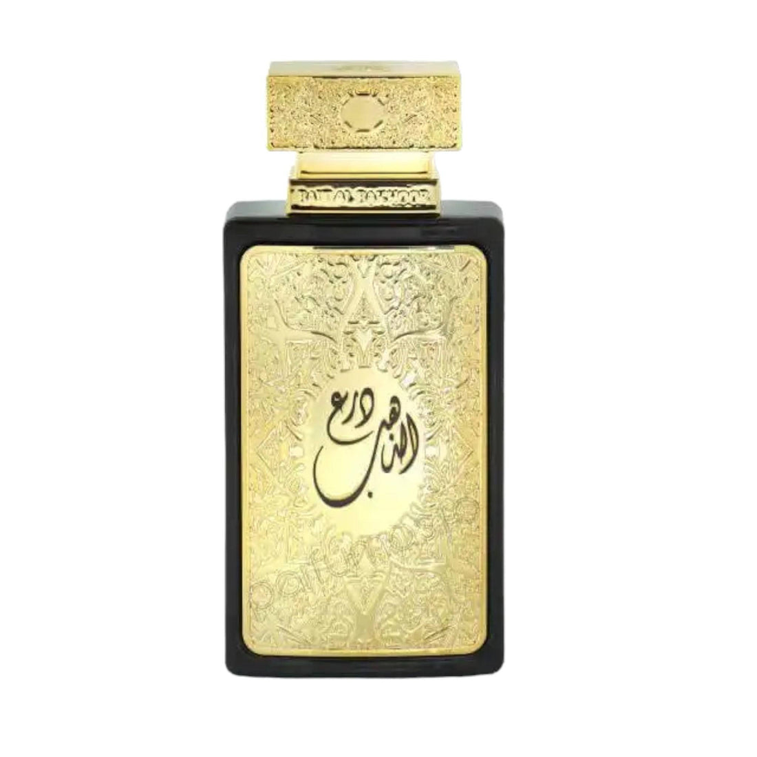 Luxurious 100ml bottle of Bait Al Bakhoor Deraa Al Dahab Eau De Parfum, symbolizing the blend of synthetic and oriental scents for a unisex appeal.