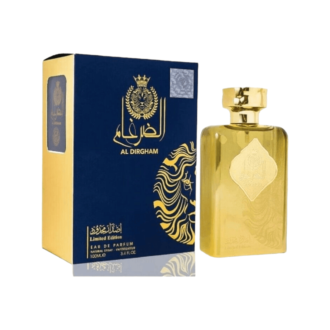 Visual depiction of Al Dirgham Limited Edition's fragrance notes - Tangerine, Lemongrass, Geranium, Jasmine, Lily of the Valley, Cinnamon, Cloves, Rose, Tuberose, Vanilla, Musk, Tonka Bean, Floral, representing its complex and captivating aroma.